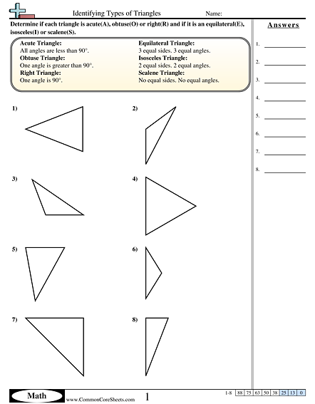 Shapes Worksheets - Identifying Types of Triangles worksheet